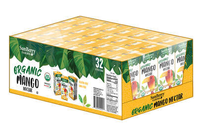 Bottles of Sunberry Farms Organic Mango Nectar